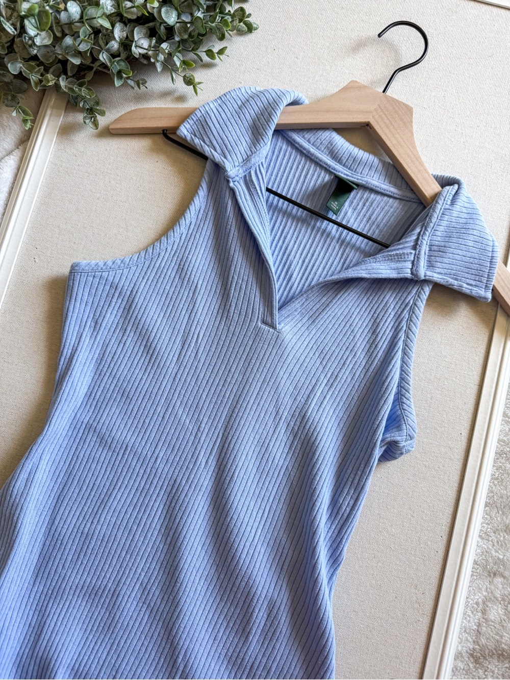 Wild Fable Ribbed Knit Mini Dress Blue Collared Sleeveless Bodycon Size M